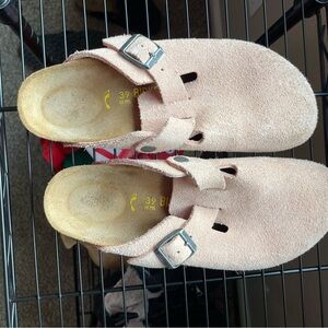 Birkenstock Boston Pink Suede Clogs